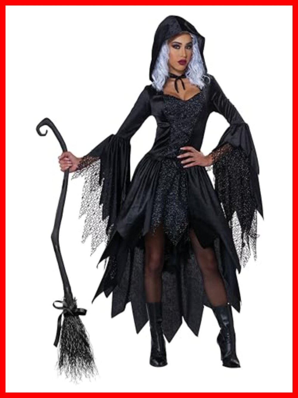 Witch Hooded Dress Costume Lace Chest Bell Sleeves